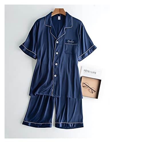 Ice silk pajamas men's thin short-sleeved shorts loose large silk high-grade sense home suit