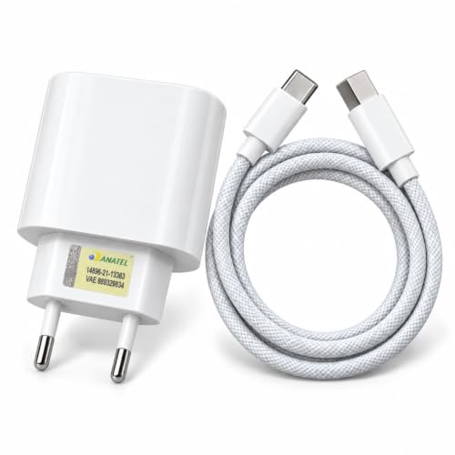 Carregador USB-C 30W com Cabo Tipo C, Power Delivery, Turbo, Carregamento Rápido, Bivolt, Certificação ANATEL,Compacto, Seguro para i.Phone, Samsung, Xiaomi