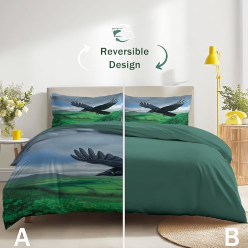 Housse de Couette 220x200 cm Nature Sauvage Corbeau et Trèfle