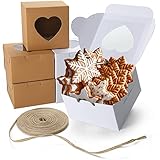 VGoodall 14 PCS White and Brown Bakery Boxes with Window 4x4x2.5 Inches Cupcake Gift Boxes,18M Linen...
