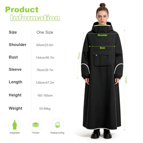 Image of PALAY High Collar Motorcycle Raincoat with Hood, Folding Hand Guard Flaps, PVC Full-Cover Riding Poncho with Front Pocket, Adult Women Raincoat for E-Bike, Scooter & Outdoor Riding