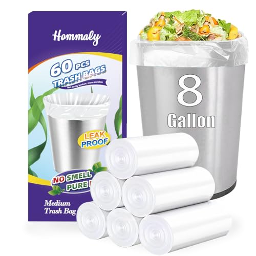 Image of 8 Gallon 60pcs Medium Clear Trash Bags Strong Clear Garbage Bags, Bathroom Trash Can Bin Liners, Plastic Bags for Office Home Kitchen, Waste Basket Liner, Fit 30 Liter, 7,8 Gal(8G60-Clear)