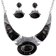 YAZILIND Ethnic Color Embossed Oval Gangle Bib Collar Earrings Necklace Jewelry Set Women