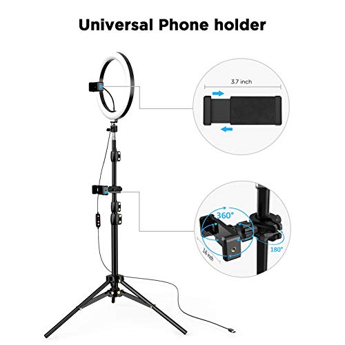 10.2 inch Selfie Ring Light with Tripod Stand & 2 Phone Holders,Anbes Dimmable Led Camera Ringlight for Photography/Makeup/Live Stream Video/YouTube,Compatible with iPhone/Android - Thumbnail 6