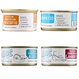 ADoC Cat Gatto Cibo Umido per Gatti SHELTER BOX 24 Lattine DA 85 gr - Gamberetti Alicette Prosciutto Tonnetto