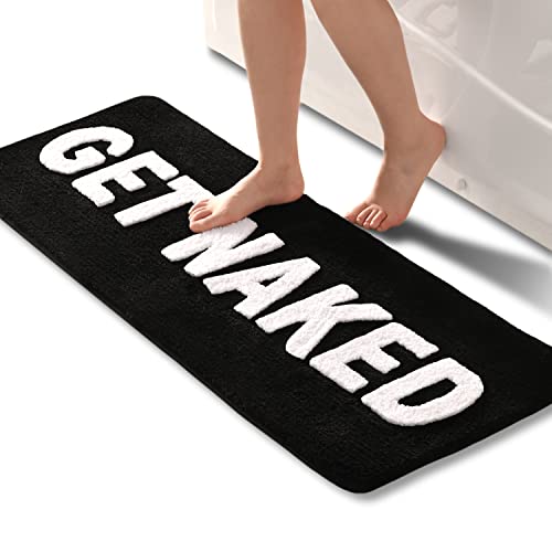 QJHOMO Get Naked Bath Mat Gallery - Black and White, Non Slip - 45 x 120 cm, Soft Microfiber, Machine Washable