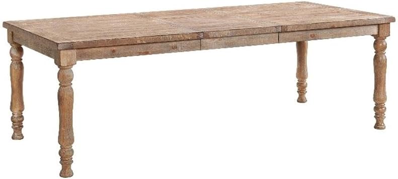 Pemberly Row Traditional Dining Table, Solid Pine Wood, Sandwash Finish, 30" H x 42" W x 94" D, Rustic Farmhouse Style, Self-Storing Leaf, Metal Glides, Kitchen or Dining Room Table