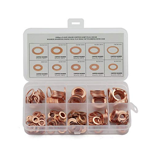 ZYAMY 200pcs M5-M14 Professional Solid Copper Washers Assorted Kit Flat Ring Plumbing Seal Gasket for Screws Bolts Hardware Fitting Accessories