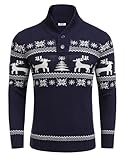 COOFANDY Pull de Noël moche tricoté pour homme - Pull de Noël décontracté en forme de flocon de neige, Navy Dear, Taille M