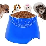 Elevated Dog Bowl, Single Raised Dog Food Bowl for Long-Eared Dogs, Cone Friendly Dog Food and Water Bowl for Small & Medium Dogs, Stainless Steel Inner Bowl, Non-Slip Base (Blue, M, 1.5 Cups