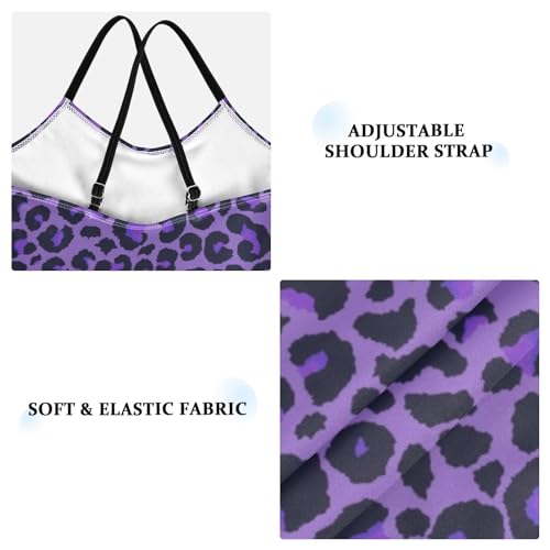 Aflyko Animal Print Girls Halter Swimsuit Purple Leopard Print Cute One Piece Beach Swimwear 3-10T3