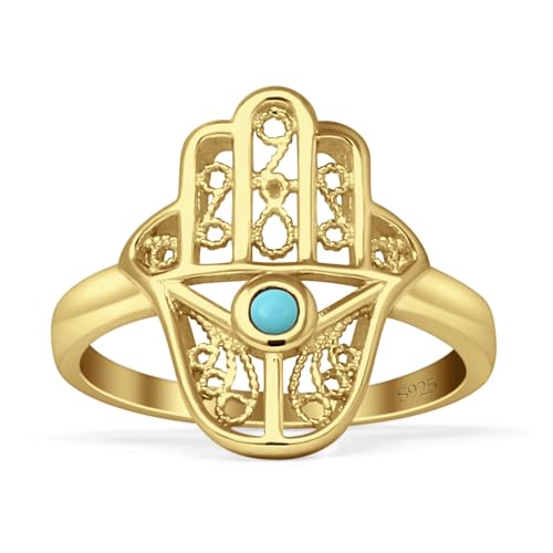 Blue Apple Co. Art Deco Ring 18mm Round Cubic Zirconia Evil Eye Hamsa Hand Ring Filigree Beaded Design Fashion Statement Wedding Rings For Women 925 Sterling Silver Birthday Gift For Her