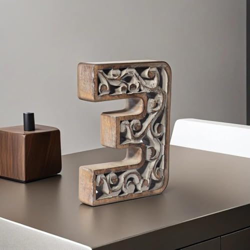 Handmade Eco-Friendly Wall Mount & Table Top Decor Gray Antique 3 Wooden Number