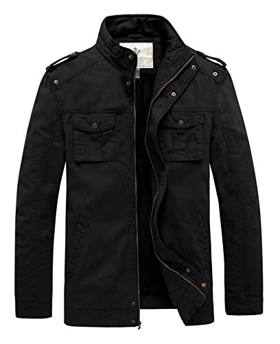 WenVen Men's Winter Casual Cotton Coat Thicken Fleece Lined Military Jacket