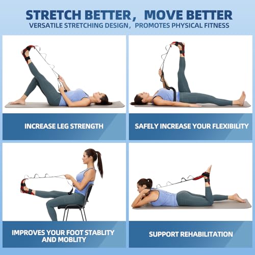 Image of comness Foot and Calf Stretcher Stretching Strap For Plantar Fasciitis, Heel Spurs, Foot Drop, Achilles Tendonitis & Hamstring. Yoga & Leg Stretch Strap. (Red)