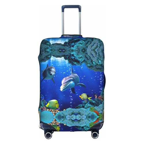 Housse de bagage de voyage XL extensible motif poissons et dauphins blancs