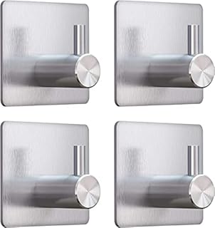 UKALOU Self Adhesive Hooks, Silver Adhesive Bathroom Shower Wall Towel Door Hooks Heavy Duty Waterproof Stainless Steel Kitchen Self Adhesive Sticky Hooks for Towel Robe Loofah Washcloth Coat - 4 Pcs