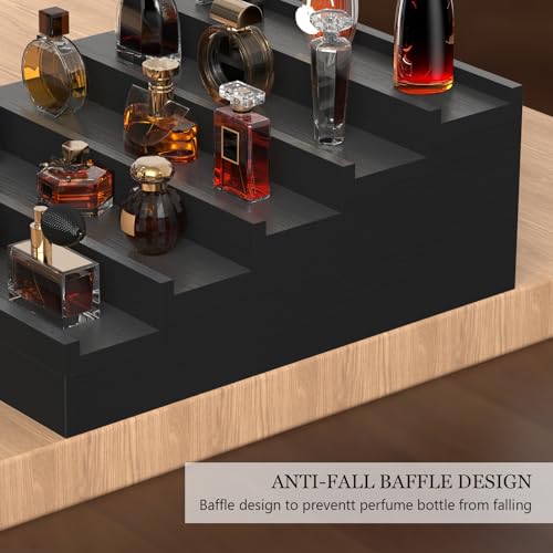 Zaldia Wooden Cologne Organizer for Men 5 Tier of Perfume Display Holder of Drawer & 2 Hidden Compartments Larger Storage Space Mens Perfume Organizer Shelf Stand,Gift for Man (5T-Black) by Zaldia - Image 5