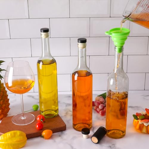 4 Pack 750ml Clear Glass Bottles With T-top Caps & Seal Shrink Capsules, 25 oz Empty Wine Bottles with Funnel for Wine, Beverages, Juice & Kombucha