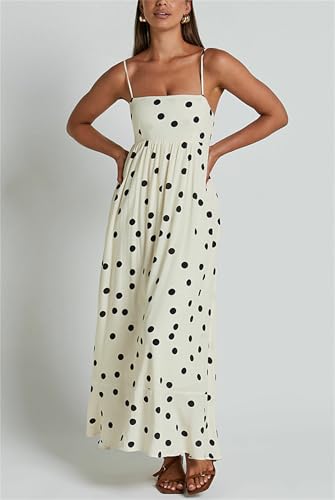 Yuemengxuan Boho Maxi Dresses for Women Spaghetti Strap Flowy Smocked Long Dress Casual Summer Vacation Beach Maxi Dress2