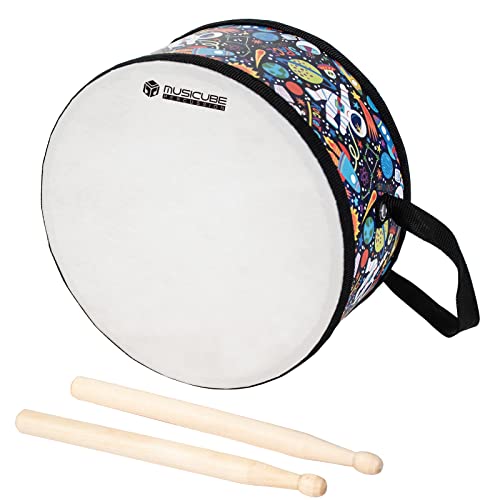 MUSICUBE Kids Drum Set 8-Inch Wooden Drum Toys with an Adjustable Strap and 2 Drumsticks Educational Baby Musical Toys Drum Sensory Musical Instrument Toys for Toddler Boys & Girls Gift Packing