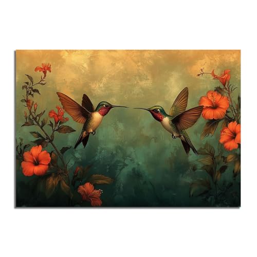 Oiseaux et fleurs image représentant un animal TERUEA toile verte