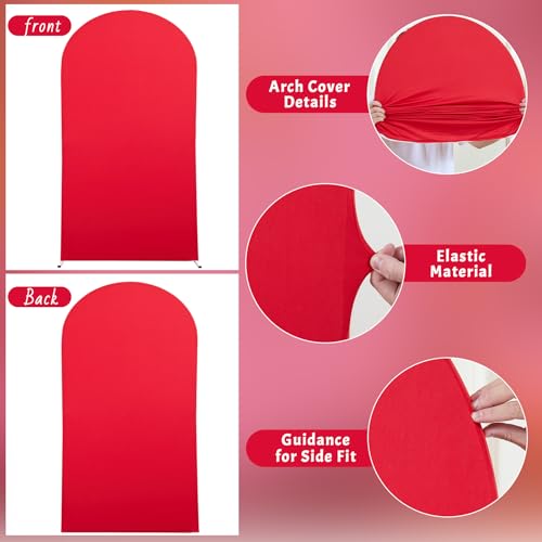 Image of 7.2FT Red Arch Backdrop Cover, Spandex Fitted Wedding Arch Stand Covers 2-Sided Round Top Chiara Stretchy Arch Backdrop Cover for Wedding Birthday Party Baby Shower Banquet Decoration
