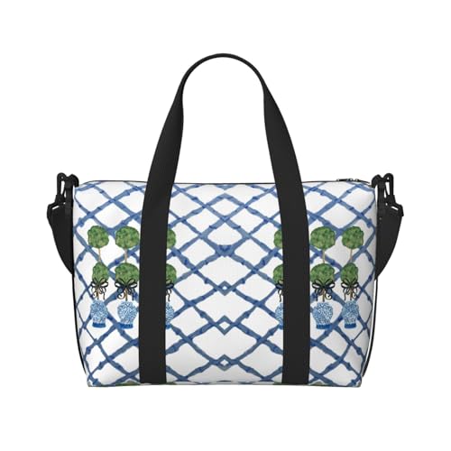 Topiary Chinoiserie Ginger Jar Breathable Travel Tote Bag – Multi-Functional Durable Polyester Overnight Bag With Inner Zipper Pockets For Workout Business Trip