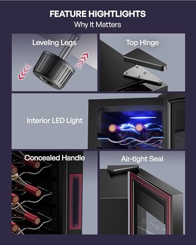 Image of Icyglee 12 Bottle Compressor Wine Cooler Refrigerator, Freestanding Wine Cellar with Glass Door & Safety Lock, Wine Fridge with 41F-64F Digital Temperature Control for Red, White, Champagne, Black