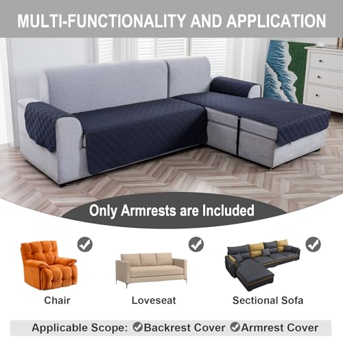 Image of Genina Sofa Armrest Cover, Anti-Slip Armchair Slipcovers for Dogs Cats Pet, Water Resistant Couch Arm Cover for Backrest Recliner Loveseat, L Shaped Sofa, 23.6 x 27.5 Inches（2 Pieces）
