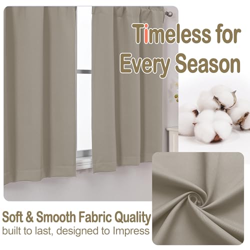 Image of Stone Curtains for Small Window Treatment, Light Blocking Short Kitchen Window Curtains Over Sink, Dual Rod Pocket Half Window Tiers for Bathroom Basement, Each 40Wx36L, 2 PCS