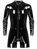 TiaoBug Herrenbody Wetlook Bodysuit Herren Body Unterwäsche mit Bein Boxer Slip Schwarz Erotik Kleidung Dessous Clubwear Schwarz D 3XL