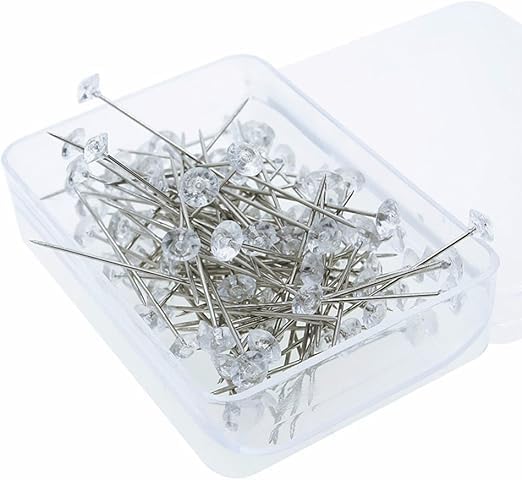 Gemsy Crystal Head Decor Pins - 1 Box | Stainless Steel Craft DIY Garment Sewing Straight Pins for Fabric, Shirts, Dressmaking | Bouquet Straight Needle 1