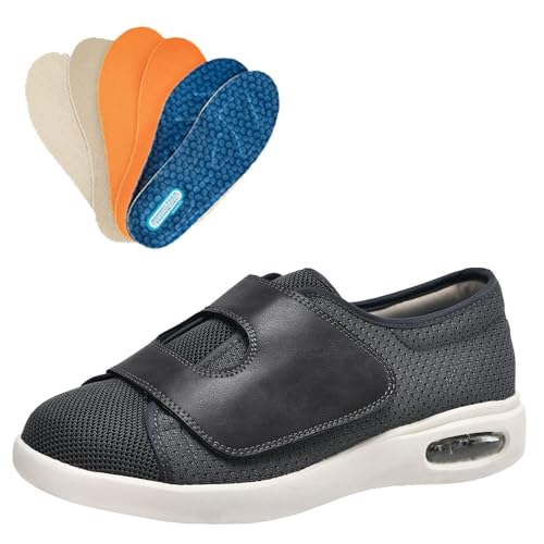 Zapatos Caminar Diabéticos Para Hombres Mujeres Con Pies Hinchados, Extra Anchos Invierno Cálidos Artritis Edema Zapatos Ortopédicos Fascitis Plantar Zapatos De Entrenamiento Pantuflas,Gray/B-37 EU