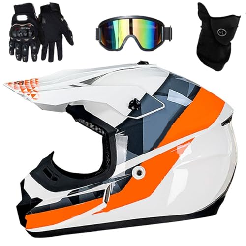 Casco Motocross Juego de 4 Piezas Niño 5-16 Años Casco Moto Integral Unisex para MTB Quad BMX Bicicleta, Aprobado por el Dot(T10,M(54-55cm))