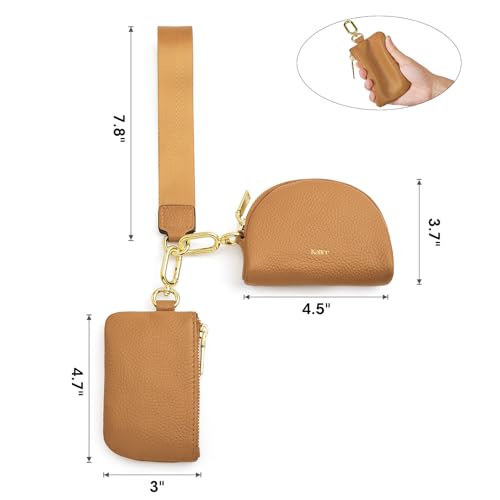 Image of Kattee Mini Leather Wristlet Wallets for Women, RFID Blocking Wallet Women, Dual Pouch Keychain Coin Purse Change Pouch