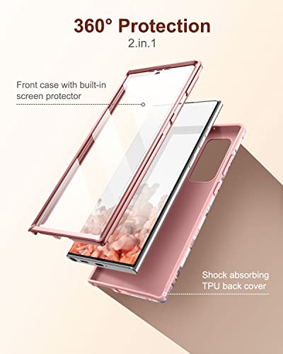 Suritch For Samsung Galaxy S22 Ultra Case, Built-In Screen Protector For Samsung S22 Ultra 5G Case Full Body Protection Shockproof Rugged Bumper Silicone Phone Protective Cover 6.8 Inch - Rose Marble #TOP2