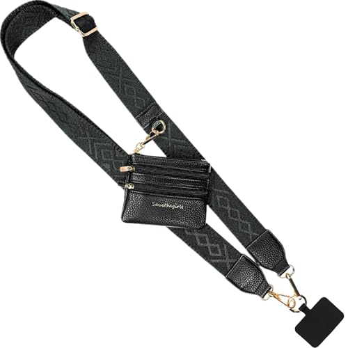 Image of Save the Girls Original Clip and Go Phone Strap Pattern (Classic - Black) - Crossbody Phone Strap Chain with Zipper Wallet Pouch - Phone Lanyard Zippered