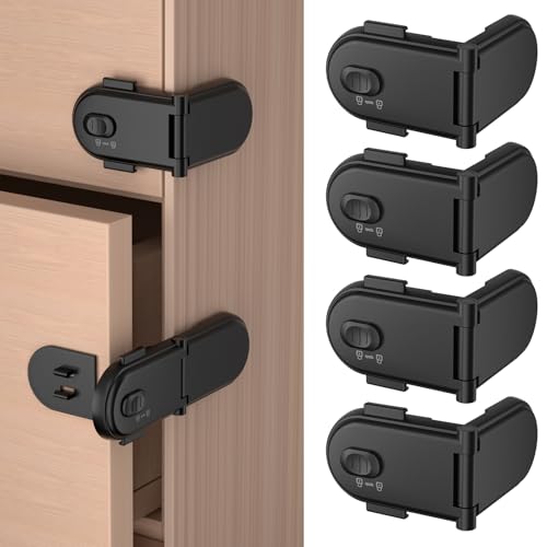 REDTRON Kindersicherung Schrank mit Doppeltem Sicherheitsschalter (4 Pack, Schwarz), kindersicherung kühlschrank mit 3M-Kleber, Schranksicherung Baby, Keine Werkzeuge erforderlich, Einfache Montage