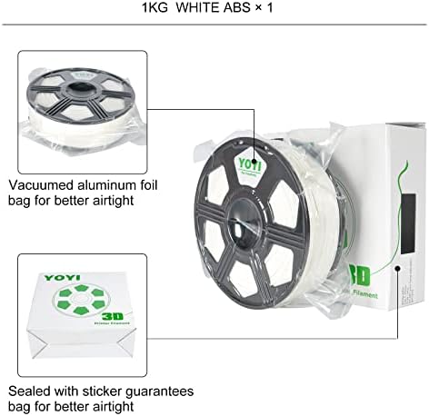 YOYI YOYI ABS 3D Printer Filament, ABS Filament 1.75mm Dimensional Accuracy +/- 0.03mm, 1kg Spool (2.2lbs), ABS White