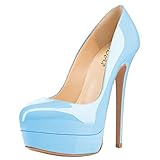  AOOAR Damen Plateau Stilettos Abendschuhe Blau Lackleder Pumps EU 39