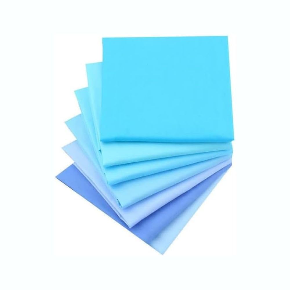 CraftsFabrics 7pcs/ Lot (16'' x 20'') Blue Pastel Solid Colour Twill Cotton Fat Quarters Bundle 100% Cotton Precut Fabric Squares for DIY Sewing, Quilting, Scrapbooking, Patchwork, Clothing