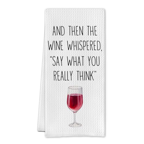 Cilrii Classic Waffle Kitchen Towels, 16 x 24, Funny Wine Design, 1 Count