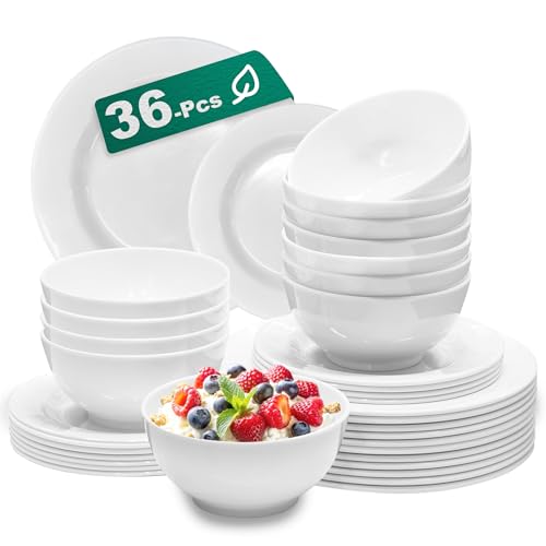 Imagen de Juego De 12 Vajilla De 36 Piezas Juego De Vajilla Irrompible Con Tazones De Cereal De 26 Oz Platos De Postre De 8 Pulgadas Platos Principales De 10
