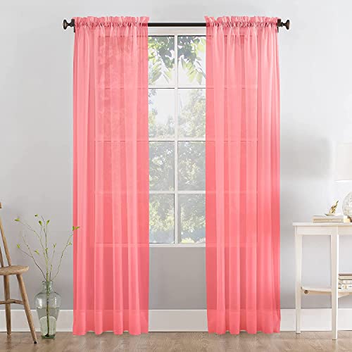 Megachest pair of sheer voile RING top (coral, 56" wideX36 drop(W142cmXH91.5cm)), W 56" x L 36" (2 Panels)