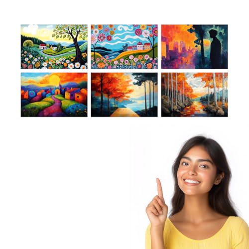 Image of SiddArtify Colorful Landscape Wall Art Prints Set - Whimsical Village Poster Decor for Living Room Bedroom Office - 8x12 Sticker Pack of 6