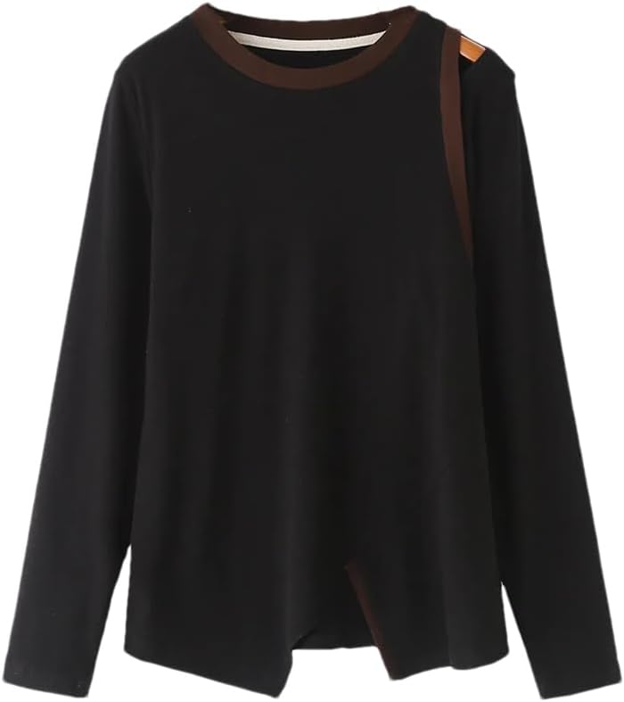 DBFBDTU Womens Crew Neck Thermal T-Shirt Casual Front Split Tees Single Off-The-Shoulder Tops
