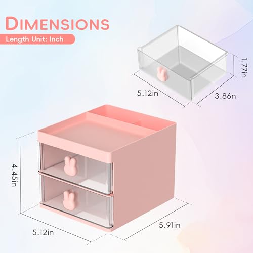 DRQ Organizador de mesa com 2 gavetas, suporte multifuncional para armazenamento de mesa com 3 compa
