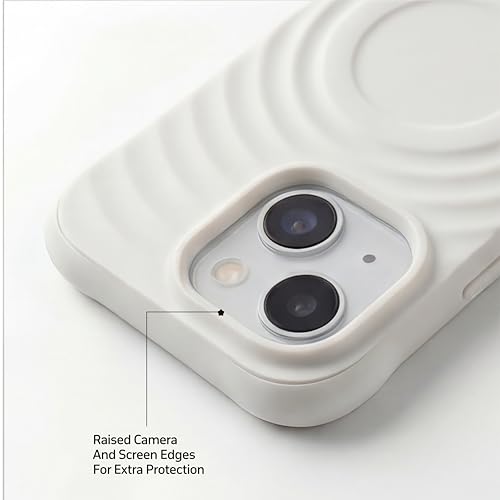 Image of amazon basics Shockproof Case for iPhone 15 Plus | Ripple Pattern | Camera Protection | Protective Cover with Enhanced Grip & Wireless Charging Support - White