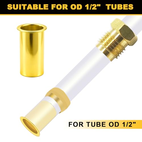 Siptenk 50PCS Brass Compression Tube Inserts for OD 1/2\", Insert Tube Support Compression Sleeve Fitting, Sleeve Ferrules for Oil Water Air Pipe
